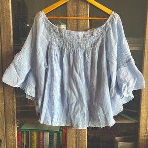Blue Pin Stripped Bohemian Light Blouse - Off the Shoulder 🦋